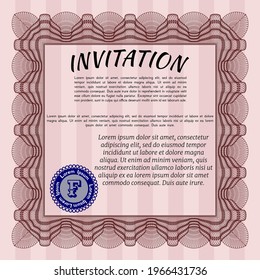 Retro invitation template. Excellent design. With complex linear background. Detailed.  Red color.