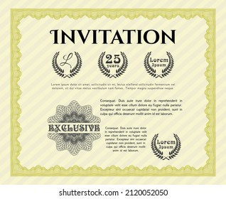 Retro invitation template. Good design. With linear background. Customizable, Easy to edit and change colors.  Yellow color.