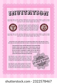 Retro invitation template. Good design. With linear background. Vector illustration.  Pink color.