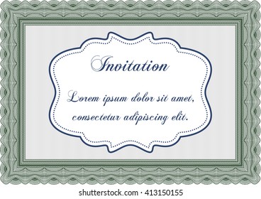 Retro invitation template. With linear background. Artistry design. Border, frame. 
