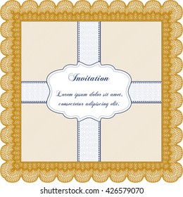 Retro invitation template. With linear background. Border, frame. Artistry design. 