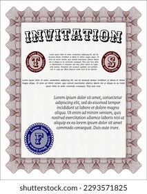 Retro invitation template. Modern design. With linear background. Customizable, Easy to edit and change colors.  Red color.