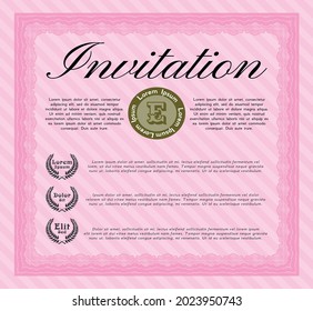 Retro invitation template. Money Pattern design. With guilloche pattern. Customizable, Easy to edit and change colors.  Pink color.