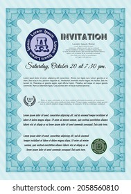 Retro invitation template. Money style design. With background. Customizable, Easy to edit and change colors.  Light blue color.