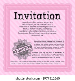 Retro invitation template. Nice design. With complex linear background. Vector illustration.  Pink color.