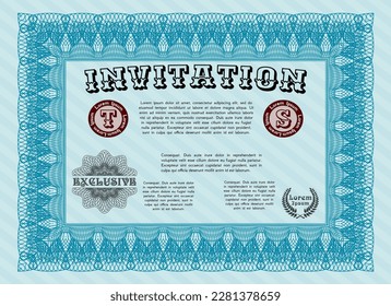 Retro invitation template. Nice design. Easy to print.   Light blue color.