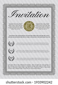 Retro invitation template. Perfect design. With guilloche pattern. Detailed.  Grey color.