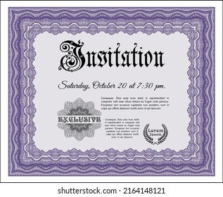 Retro invitation template. Perfect design. With great quality guilloche pattern. Customizable, Easy to edit and change colors.  Violet color.