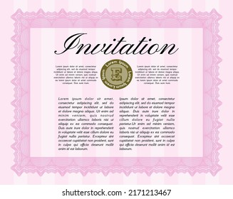 Retro invitation template. Perfect design. With complex linear background. Vector illustration.  Pink color.