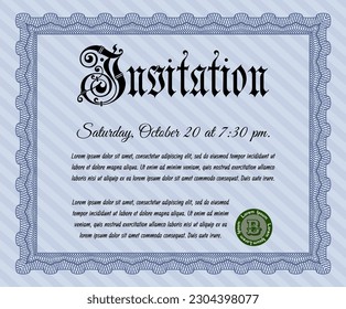 Retro invitation template. Perfect design. With linear background.   Blue color.