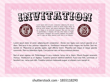 Retro invitation template. Superior design. With linear background. Customizable, Easy to edit and change colors.  Pink color.