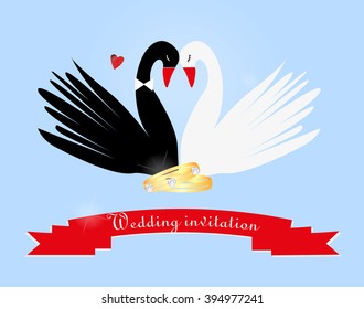 Retro invitation with two swans