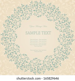 retro Invitation or wedding card with damask background and elegant floral elements. 