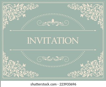 retro Invitation or wedding card with damask background and elegant floral elements 