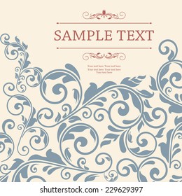 retro Invitation or wedding card with damask background and elegant floral elements 