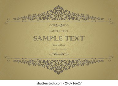 retro Invitation or wedding card with damask background and elegant floral elements