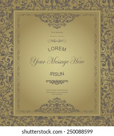 retro Invitation or wedding card with damask background and elegant floral elements