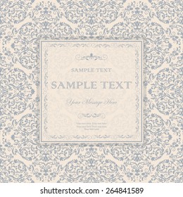 retro Invitation or wedding card with damask background and elegant floral elements