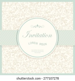 retro Invitation or wedding card with damask background and elegant floral elements