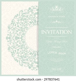 retro Invitation or wedding card with damask background and elegant floral elements
