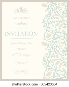 retro Invitation or wedding card with damask background and elegant floral elements
