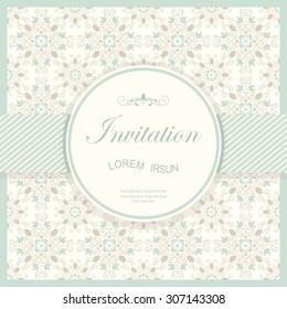 retro Invitation or wedding card with damask background and elegant floral elements