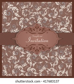 retro Invitation or wedding card with damask background and elegant floral elements