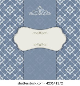retro Invitation or wedding card with damask background and elegant floral elements