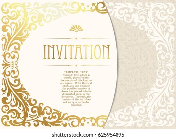 Retro Invitation or wedding card with damask background and elegant floral elements