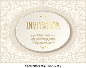Retro Invitation or wedding card with damask background and elegant floral elements