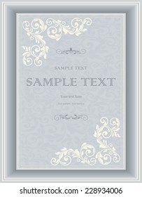retro Invitation or wedding card with  elegant floral elements on blue background
