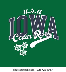 Retro IOWA varsity college slogan print. Slogan typography print design. Vector t-shirt and sweatshirt graphic or other uses