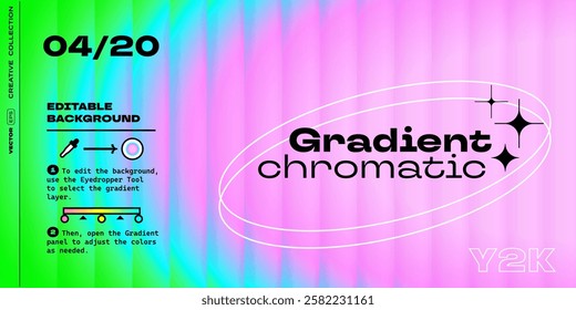 Retro iridescent gradient background with reeded glass effect. Vector Y2K pink and green gradient background with glass displacement effect of 3D ribbed glass morphism texture