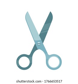 Retro iron scissors, isolated on white background. Vector illustration, flat design, cartoon style.