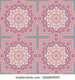Retro italian maiolica tile seamless ornament. Geometric texture vector swatch. Bedcover print design. Classic italian mayolica tilework eternal pattern. Interior decor template.
