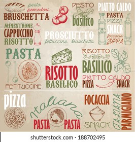 Retro Italy  labels with hand drawn elements.