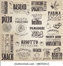 Retro Italy  labels with hand drawn elements.