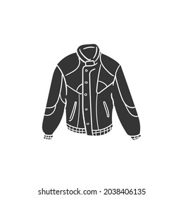 Retro Jacket Icon Silhouette Illustration. 90's Fashin Wear Vector Graphic Pictogram Symbol Clip Art. Doodle Sketch Black Sign.