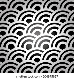 Retro japanese waves seamless pattern in dark colors