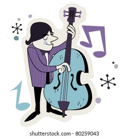 Retro Jazz Bass Player Cartoon