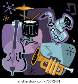 Retro Jazz Instruments Illustration