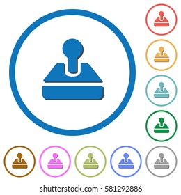 Retro joystick flat color vector icons with shadows in round outlines on white background