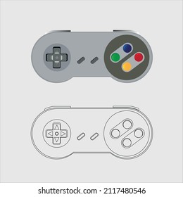 Retro joystick Game controller color drawing and Line art, Keypads, gamepads, controllers, input devices. Game consoles, video games, entertainment, arcades, Vector Illustration