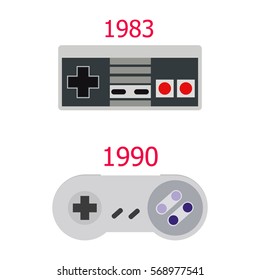 Retro joystick gamepad icon. Set of video game controls, controller, gamepads. The past 1983-1990. Vector illustration