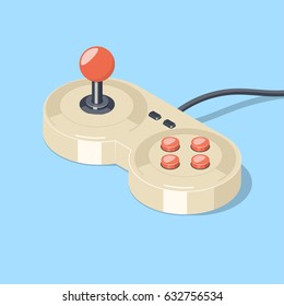 Retro joystick gamepad icon. Video game controller symbol. Isometric vector illustration