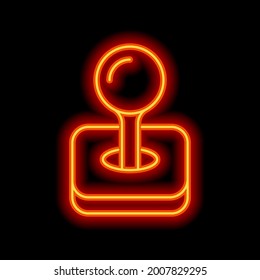 Retro joystick of old video games, simple icon. Orange neon style on black background. Light linear icon with editable stroke