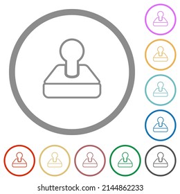 Retro joystick outline flat color icons in round outlines on white background