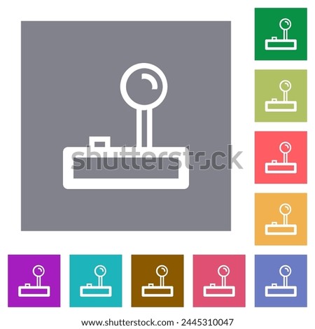Retro joystick outline flat icons on simple color square backgrounds