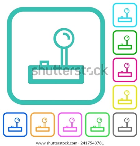 Retro joystick outline vivid colored flat icons in curved borders on white background