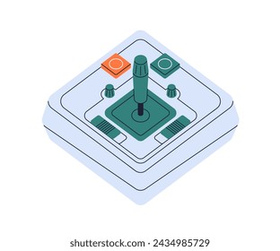 Retro joystick. Vintage video game controller of 70s and 80s. Old nostalgic joy stick. Joypad, playing console. Videogame device, gadget. Flat vector illustration isolated on white background